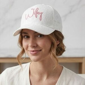Wifey Lace Baseball Cap - White with Pink Script